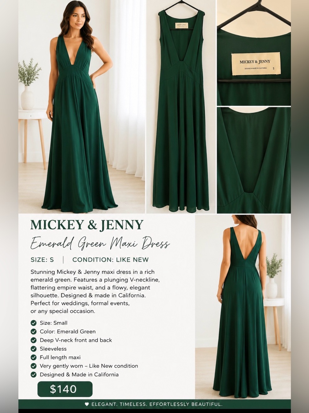 Emerald Green V-Neck Maxi Dress